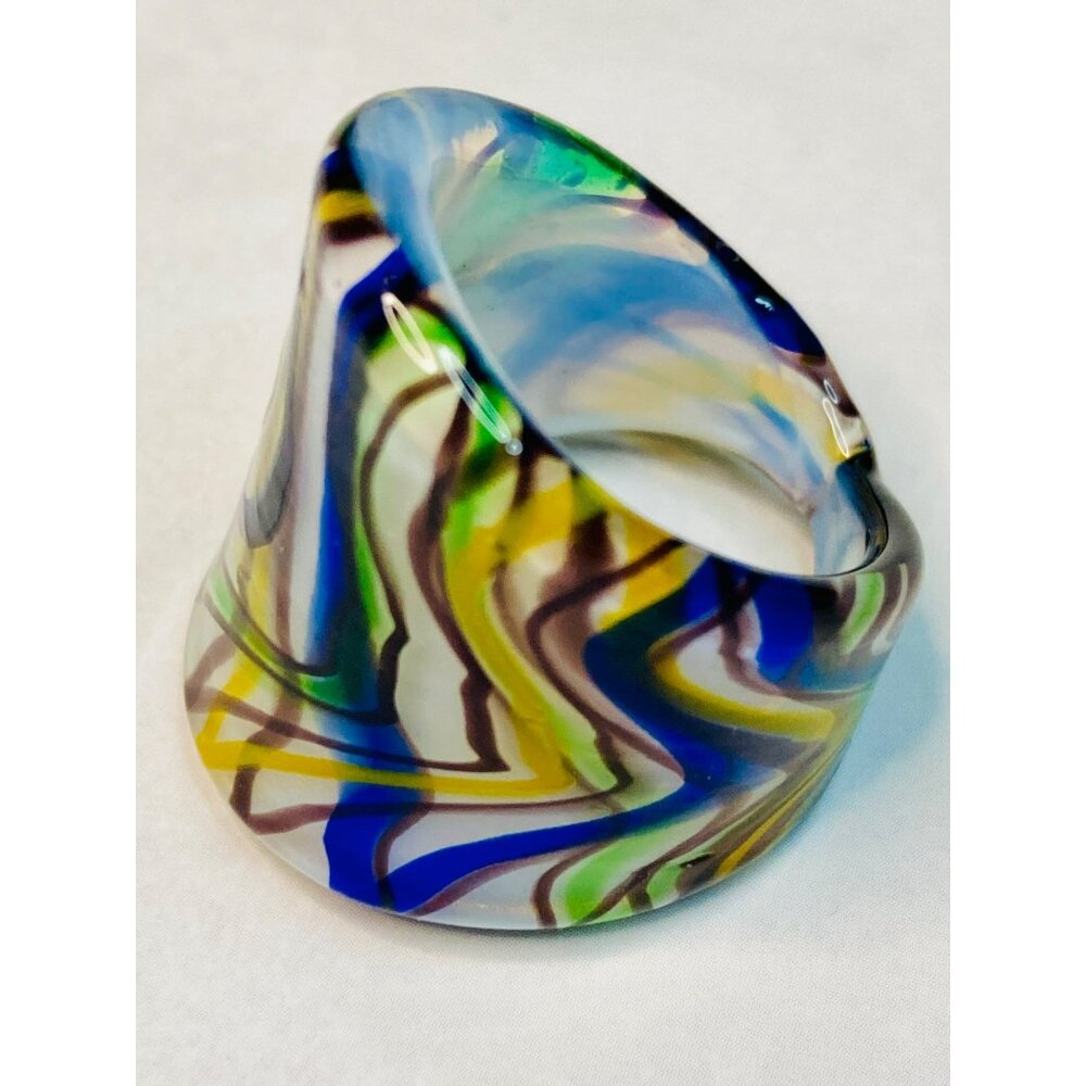 Handcrafted Multicolor Glass Ring Unique Swirl Design -328